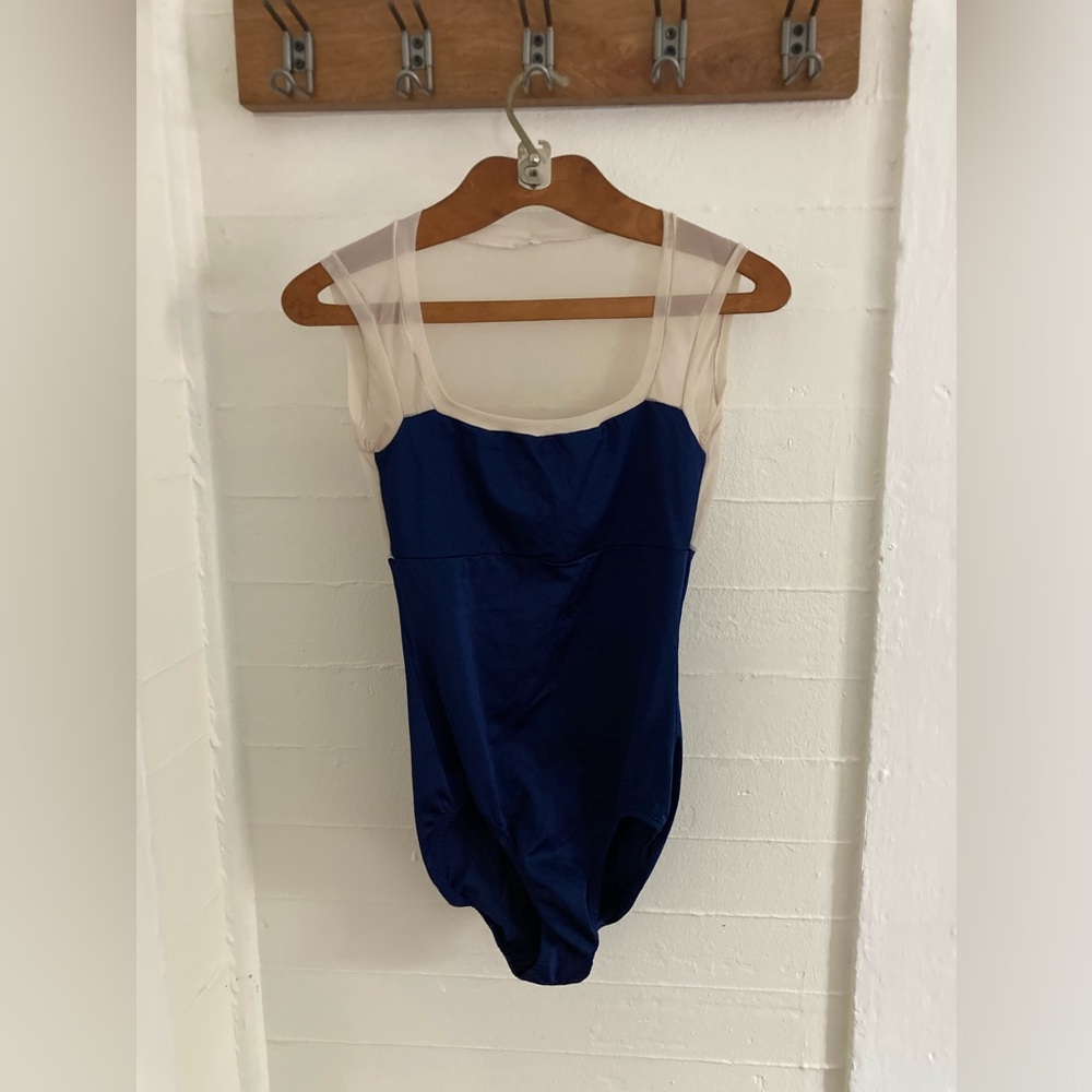 Lolastretch leotard. Size M (fits like L). Navy blue with light nude mesh)